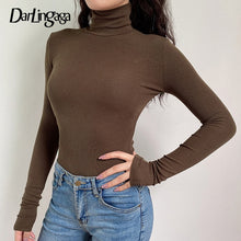 Load image into Gallery viewer, Darlingaga Casual Solid Skinny Turtleneck Long Sleeve Bodysuit Warm Basic Woman Body Fall Winter High Neck Sheer Bodysuits Slim